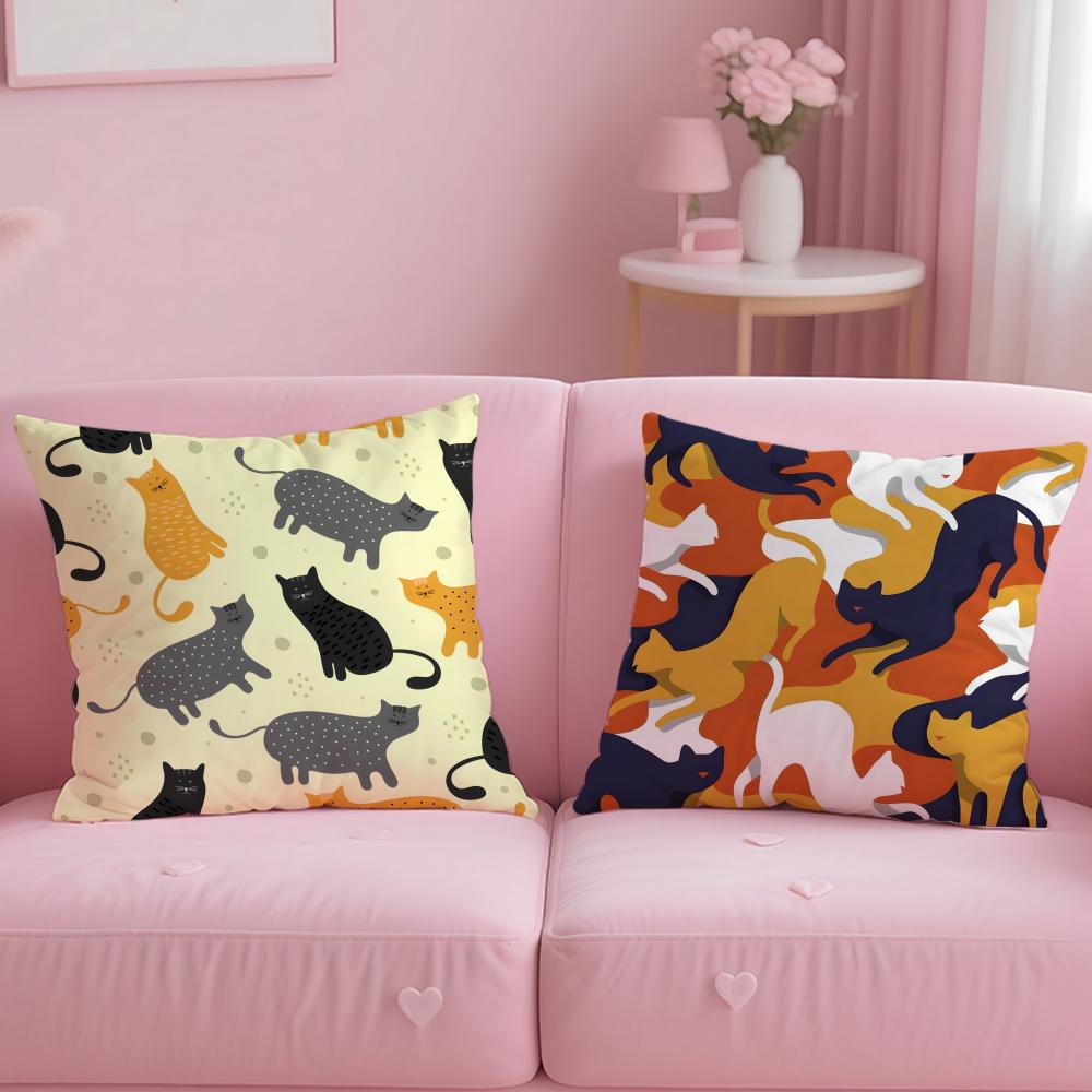 Cute Cat Cushion Cover Soft Short Plush Double-Sided Printing Home Decor Machine Washable Pillow Case Gift
