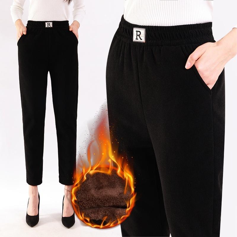 Autumn and Winter Velvet Thickened Pants Casual Pants Women's Pants Elastic High Waist Loose Large Size Harlan Pants Straight Women's Pants