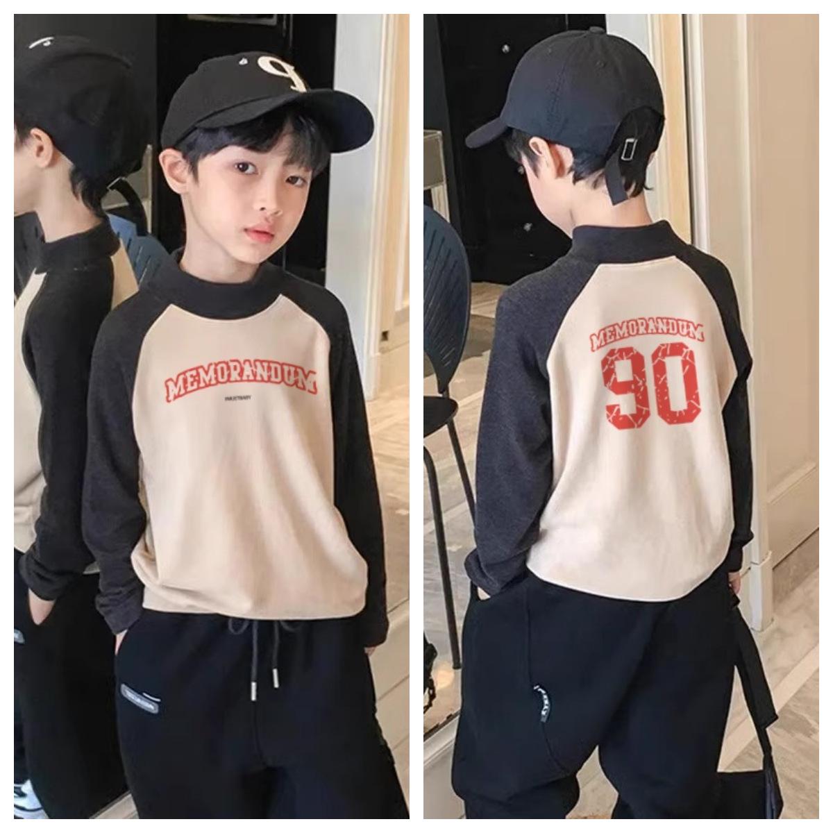 

Boys Cartoon Print Plush Top, Half-High Collar, Autumn/Winter, Trendy Long Sleeve, Sizes M-L 110cm