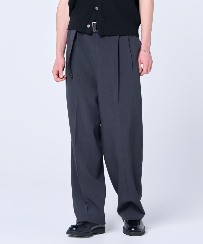 Hyoji Ss Belted Half-Banding Double-Pleat Wide Slacks (4 Colors)