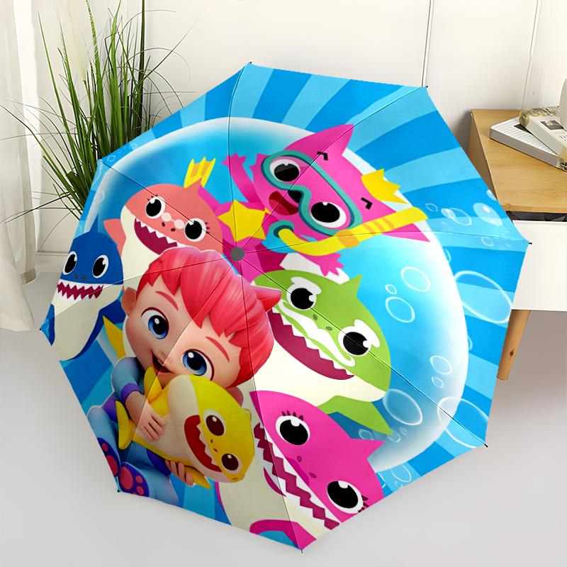 B-Baby Shark Print Automatic Umbrella, 8 Rib Iron Frame, Plastic Handle, Suitable for Outdoor Travel &Daily , Ideal Gift