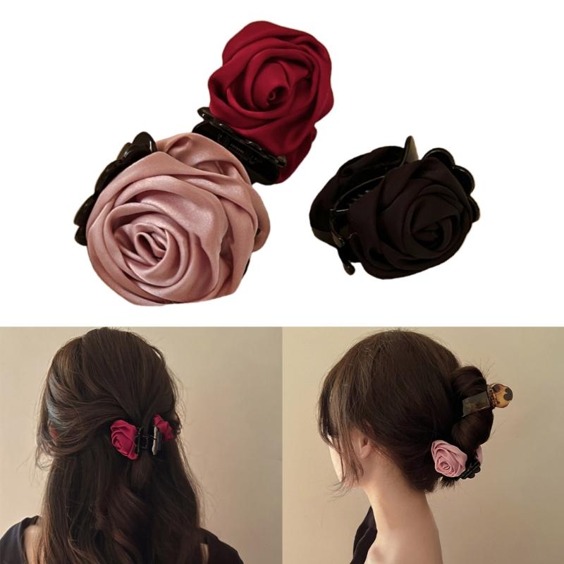 Non-Slip Satin Hair Claw Cute Ponytail Catch Strong Hold Princess Hairpin