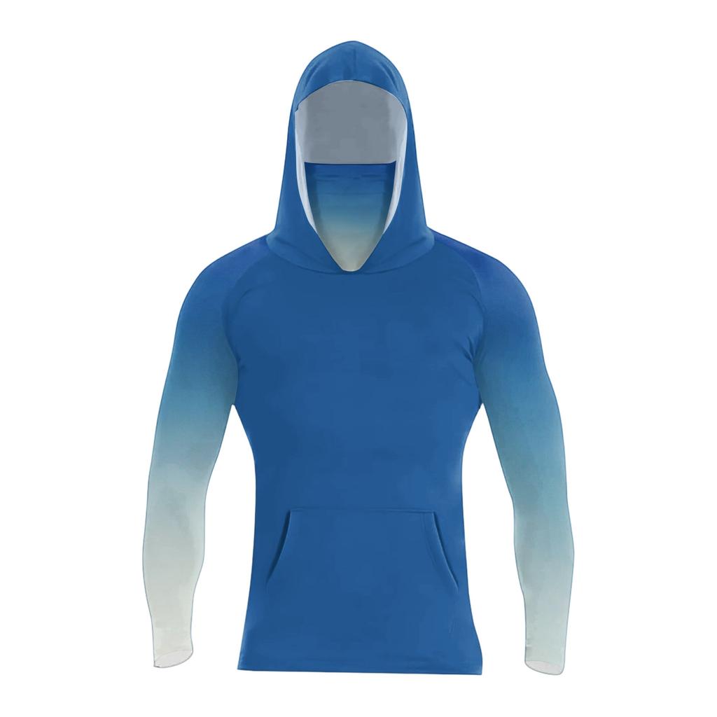 Lightweight Long Sleeve Hoodie Shirt with Integrated Face Cover Sun Protection Rash Guard Top for Outdoor Activities
