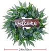 24 Inch Green Artificial Eucalyptus Wreath with Welcome Sign Spring Summer Wreath for Front Door Wall Window Farmhouse Festival