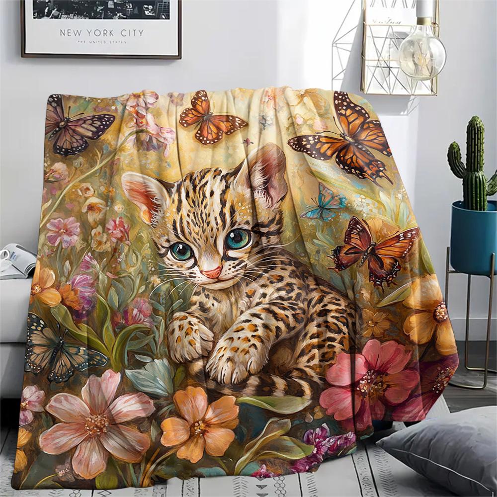 Coperta in Flanella con Stampa di Gatti Bianchi, Alta Qualità, Confortevole per Tutte le Stagioni, Decorazione per la Casa, Calore e Comfort, Perfetta per Regali di Natale