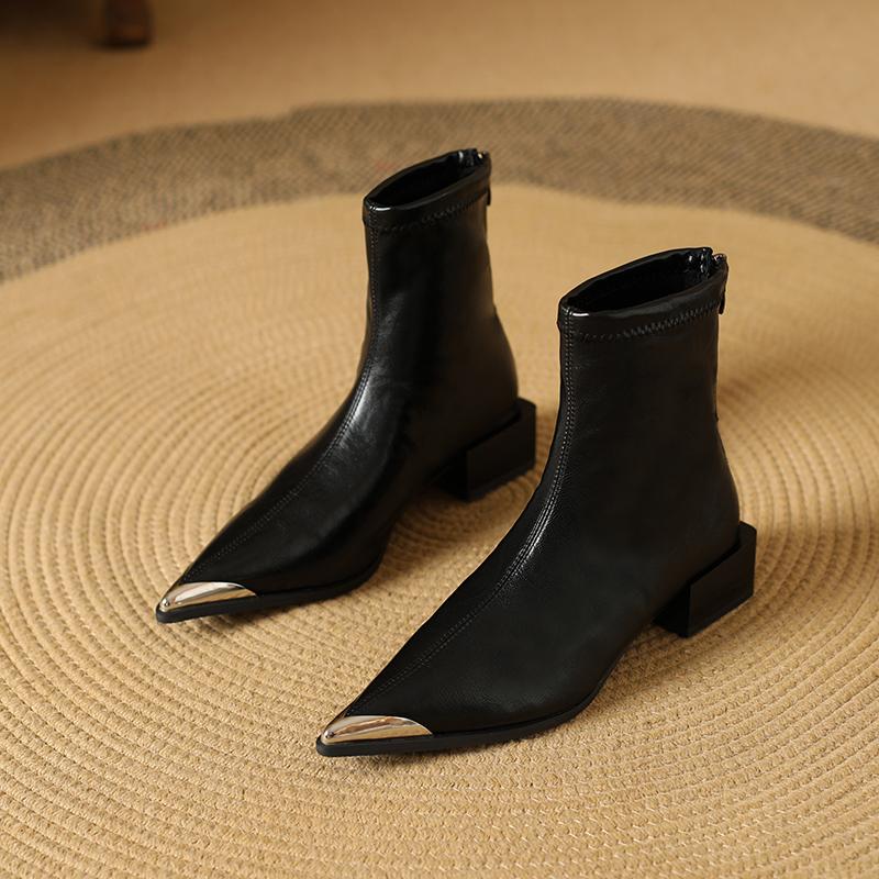 Vintage Dicke Absätze Damen Pelzfutter Knöchelboots Herbst Winter Metall Spitze Stripper Party Kurze Stiefel Zapatos De Mujer