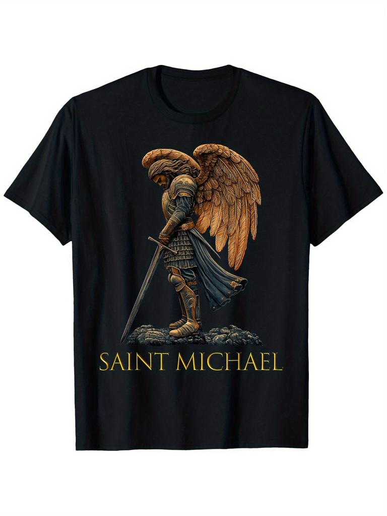 Saint Michael the Archangel Pattern100 Cotton Summer  Oneck Short Sleeve Oneck Printed Tshirt