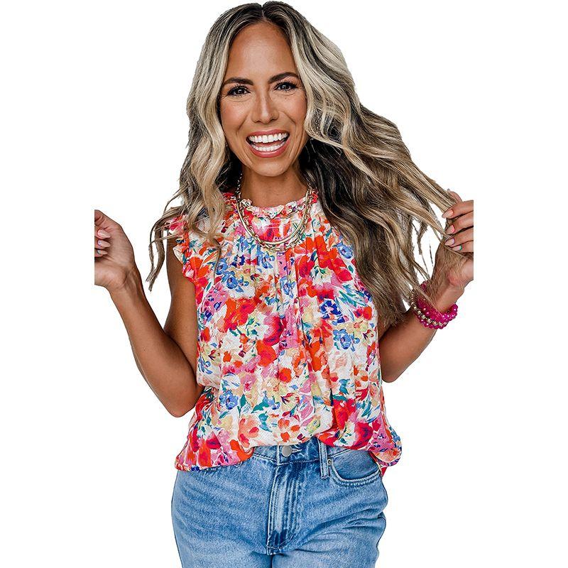 

Fashion Sleeveless Pullover Shirt Women s 2024 Summer New Arrival Plant Florals Print Women s Vest Shirt Thin Red Print Size XL fit (70.00 kg-75.00 kg