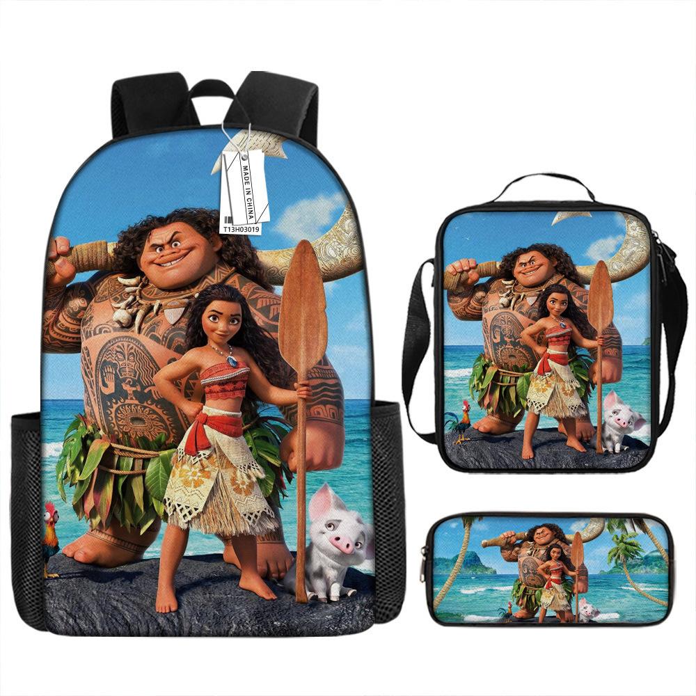Moana Printed Backpack Large Capacity Sports Backpack Primary And Secondary School School Bag Three-Piece Set