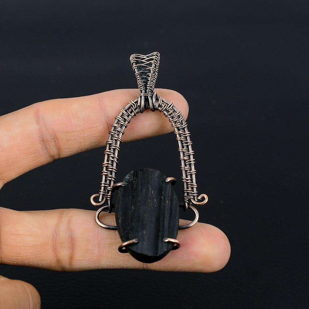 Black Tourmaline Pendant Gemstone Jewelry, 999 Copper Wire Wrapped Pendant, Handmade Amazing Pendant Jewelry