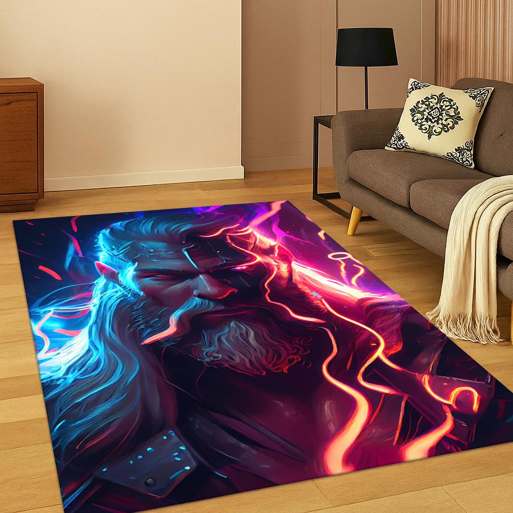 3D Viking Norse Mythology Odin Carpet Rug for Living Room Sofa Home Bedroom Kitchen Doormat Decor,Playroom Non-slip Floor Mat