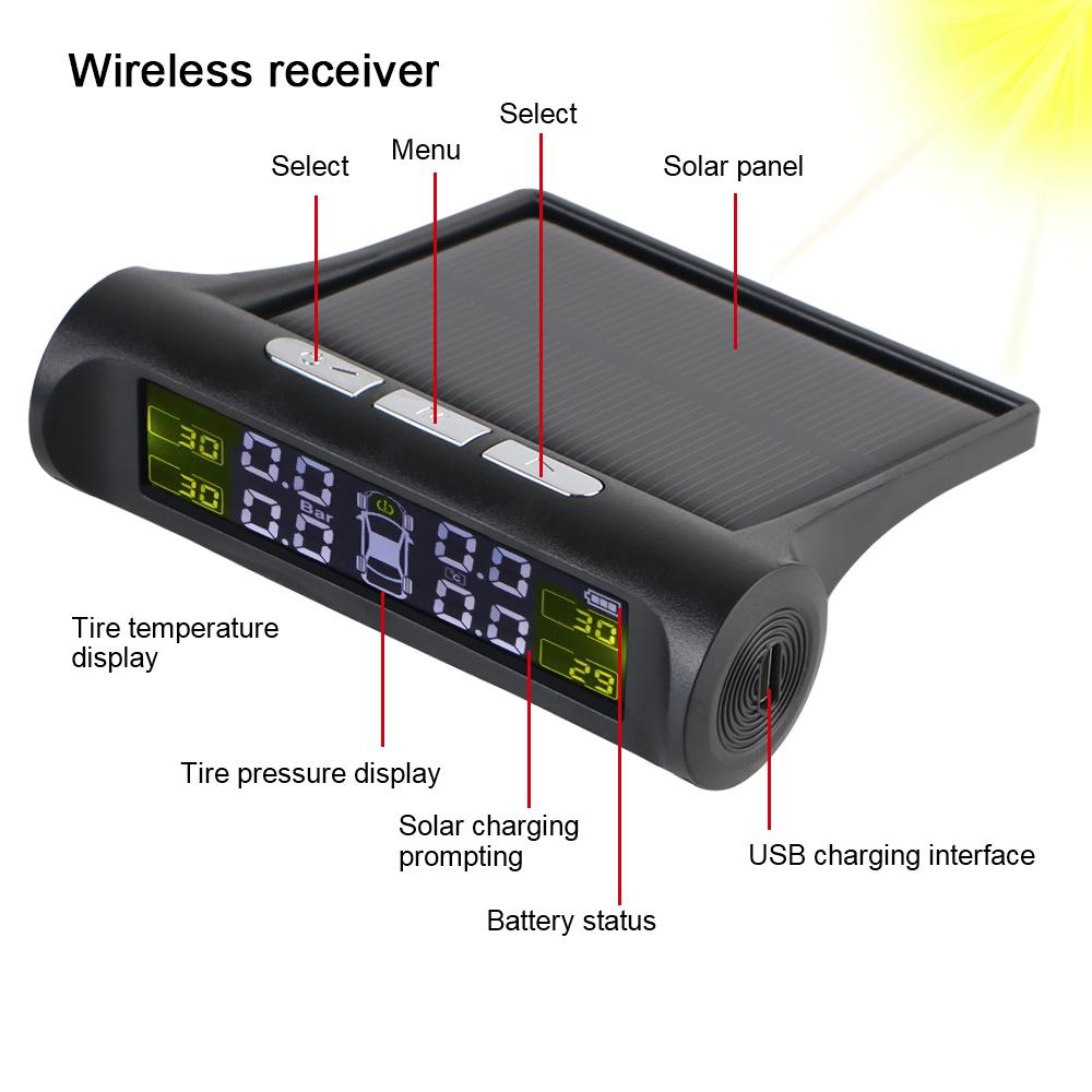 Tyre Pressure Monitoring System Car Accessories Tire Diagnostic Kit Digital LCD Display Solar TPMS