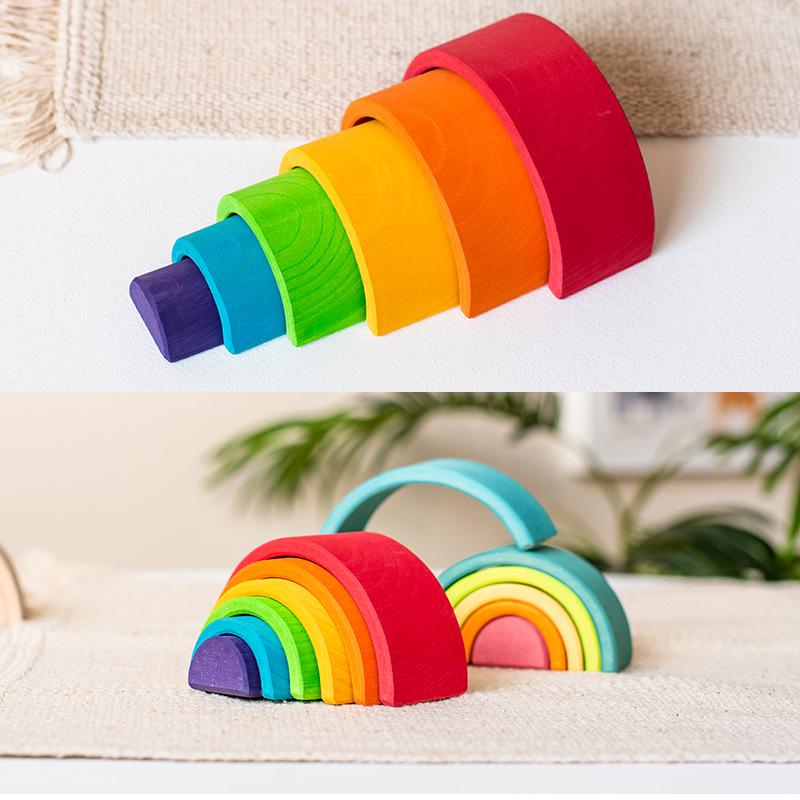 Rainbow Wooden Building Blocks: Early Education Stacking Toy & Children's Room Decor
