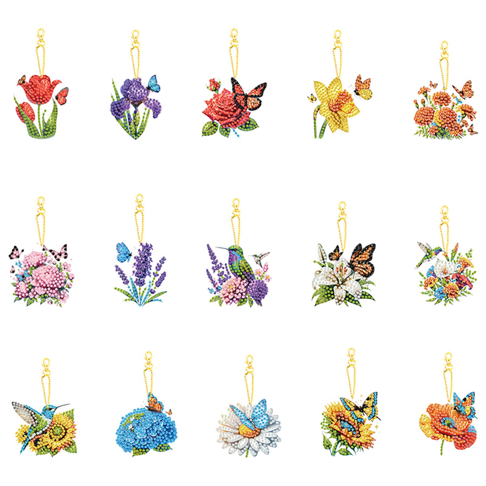 

15 шт. Квіти DIY Набір для алмазної мозаїки Брелок Подвійний бік 5D DIY Алмазне мистецтво Підвіски для дорослих Брелок Художня підвіска Декор