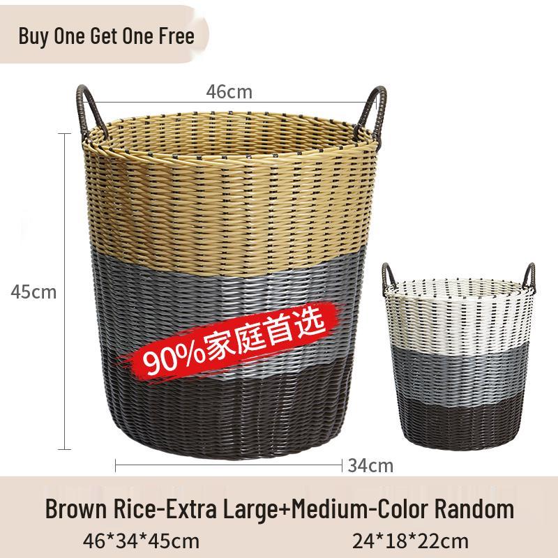 Blue Rattan Woven Laundry Hamper: Multipurpose Basket for Clothes, Toys, and Home Storage