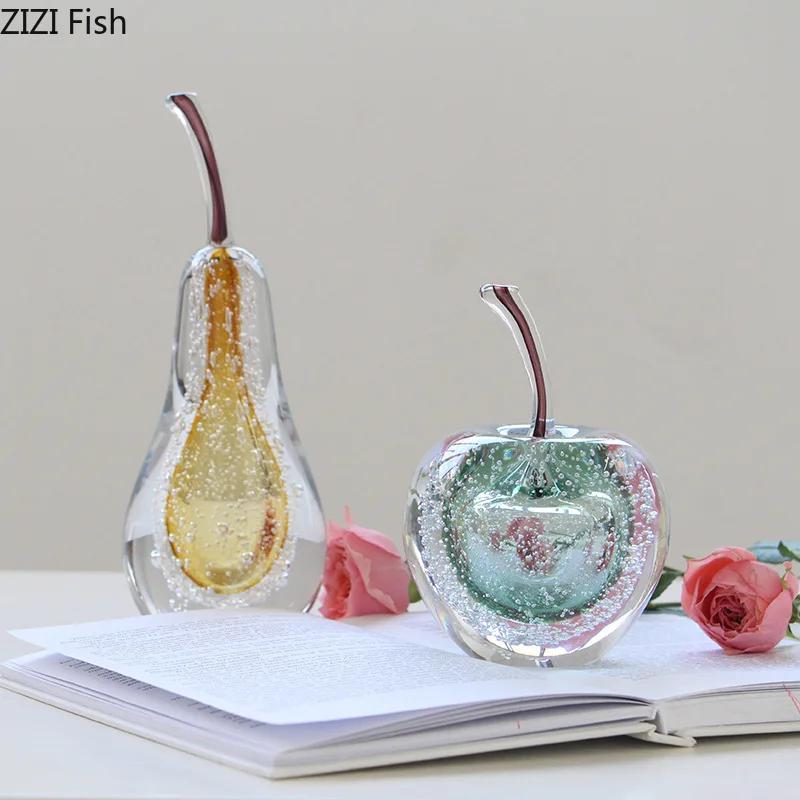Transparent Bubble Apples/Pear Glass Statue Desk Decoration Ornaments Creative Crafts Fruits Sculpture Room Aesthetic Decor
