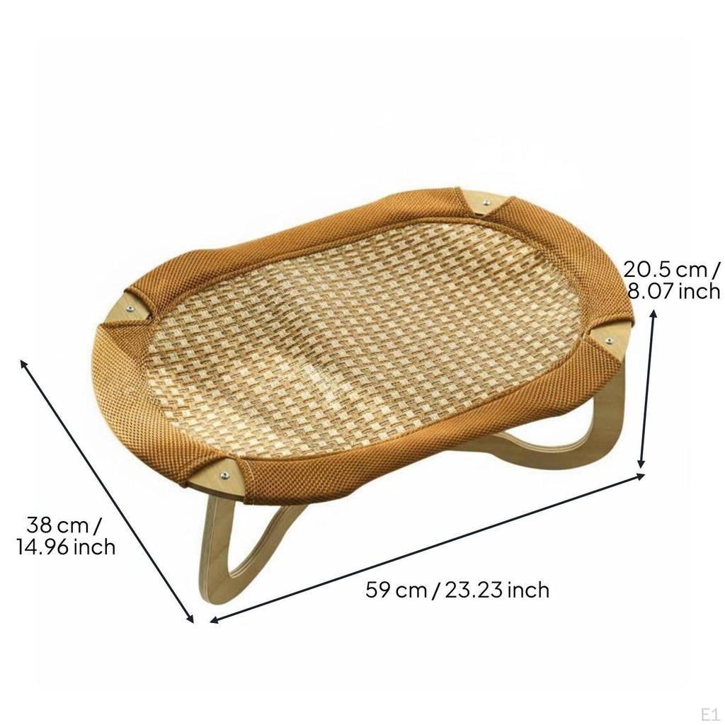 Cooling Cat Bed Breathable Cot Wooden Frame Woven Pet Lounger for Cats, Summer, Indoor
