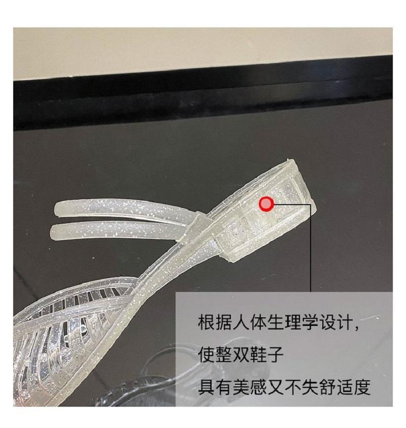 Fashion New Pointed Toe Jelly Sandals Women Chunky Heel Mules Woman Glitter Clear Slip On Hollow Out Low Heel Slides Shoes Lady Sandals