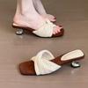French casual style summer new French retro style square head woven one word with versatile open-toed slippers