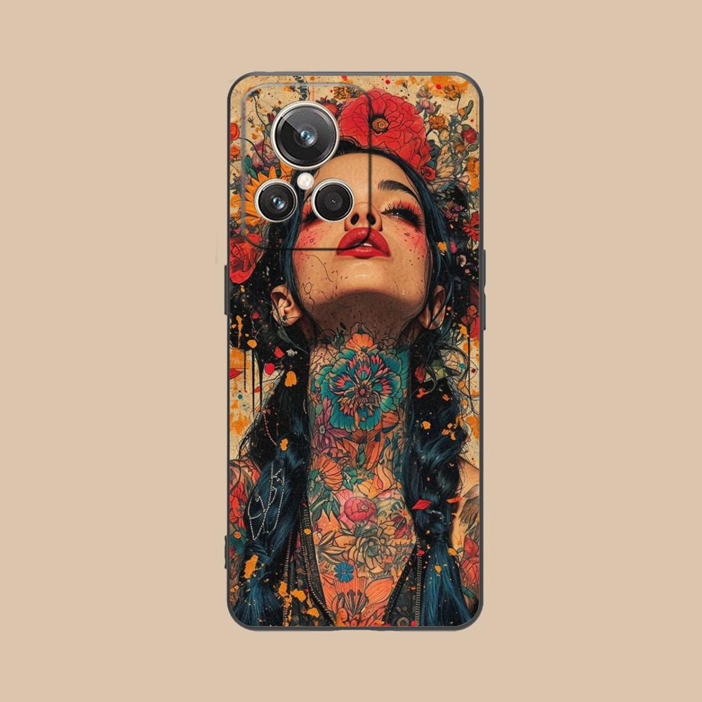 Retro Tattoo Girl Mobile Phone Case for Realme 15 14 13 12 11 10 9 Pro Plus T i Lite 5G Colorful Printing Cover Luxury Pretty