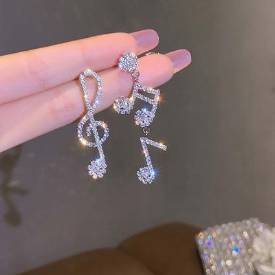 Bling Crystal Musical Notes Pendant Earrings for Women Fashion Party Anniversary Jewelry Accessories Earings