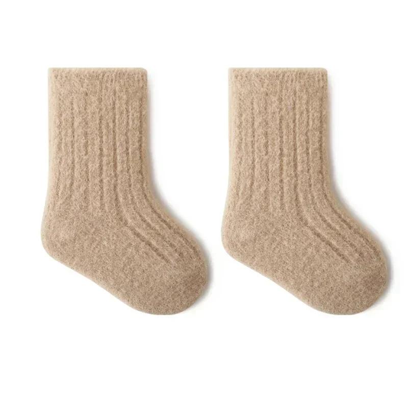 Podzim Zima Nové Dětské Ponožky Zesílený Samet Froté Novorozený Chlapec Dívka Teplé Podkolenky Jednobarevné Pletené Kojenecké Dětské Středně Vysoké Ponožky