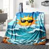 Cool Sunglasses Sun Ocean Wave Sea Rock Cartoon Print Flannel Blanket Soft Warm Throw Blanket For Sofa Bedroom