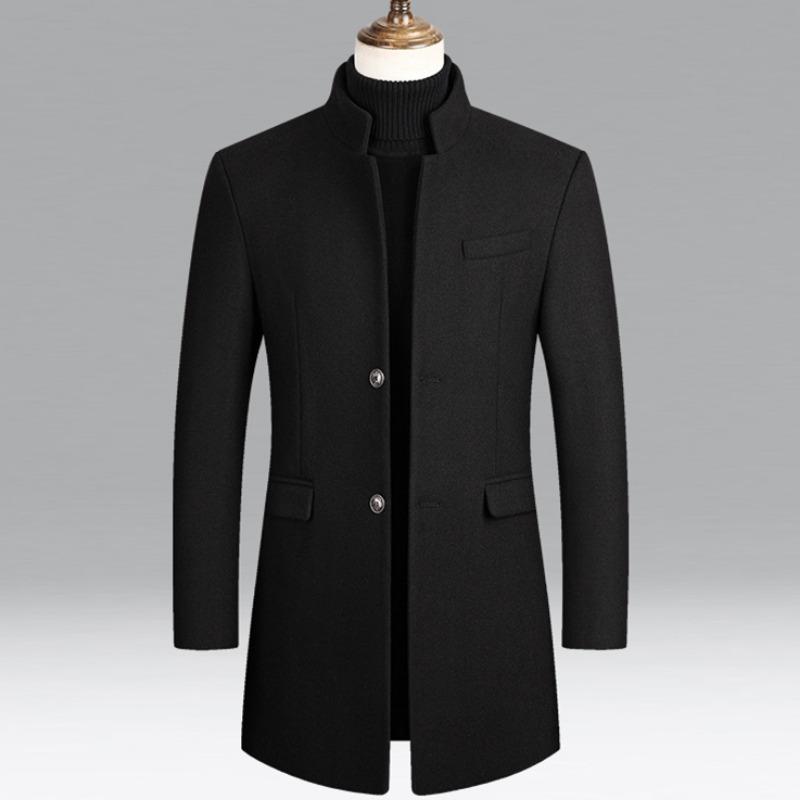 Trenčkot Muži Podzim a zima Nové jednobarevné Dlouhý vlněný kabát pro muže Business Ležérní Větrovka Pánské Oblečení