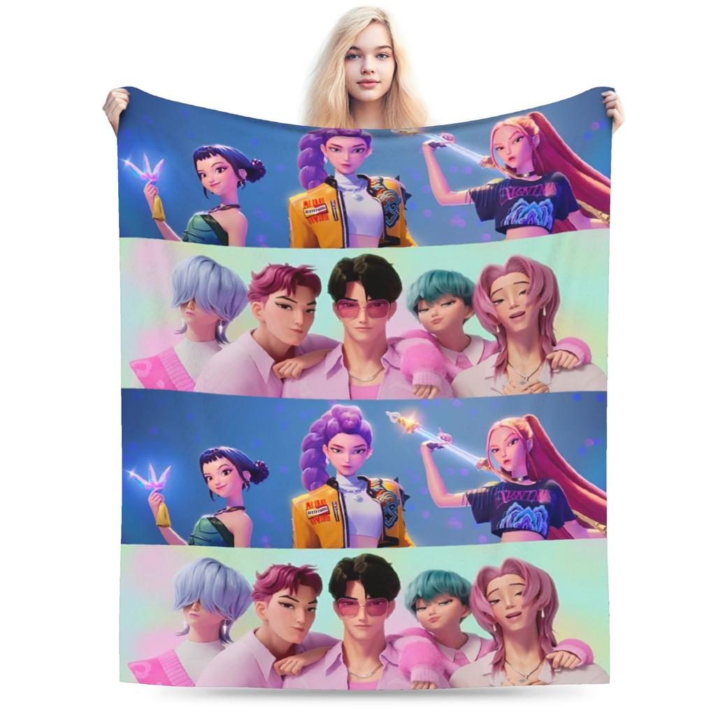 Zoey Kpop Demon Hunters Flannel Blanket Huntrix Awesome Throw Blanket for Home 125*100cm Plush Thin Quilt