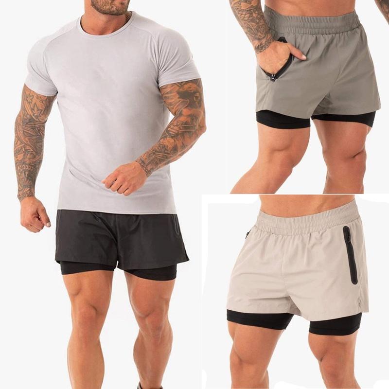 Herren Fitness Sport Trainingsshorts Mit Atmungsaktivem Mesh Und Reißverschlusstaschen