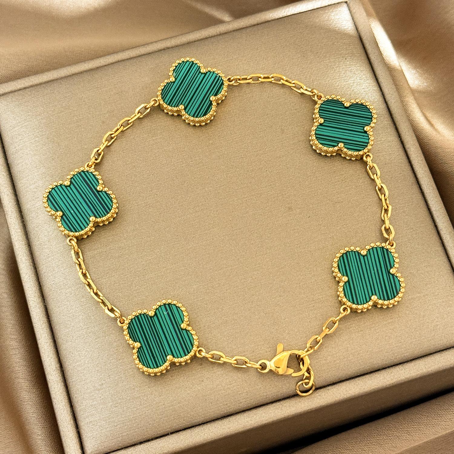 

Браслет из титановой стали 15 мм Четырехлистный клевер Высококачественный браслет Пятицветок 18K Не выцветающий женский браслет