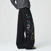 Mens Streetwear Loose Straight Leg Pants Flame Print Casual Trousers