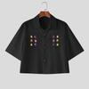 INCERUN MenTurn Down Collar Short Sleeve Acrylic Diamonds Patchwork Loose Cropped Shirts