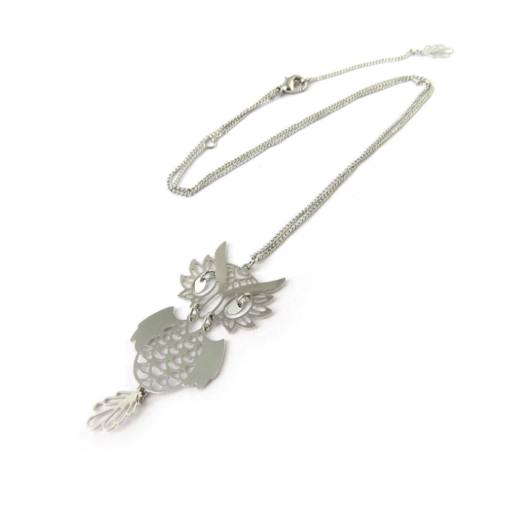 Les Trésors De Lily [N8181] - Silver 'Owls' Designer Necklace