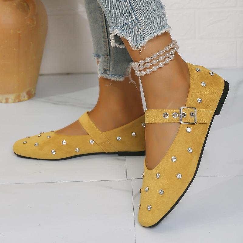 Fashion Super Soft Rhinestone Strap Mary Jane Single Shoes Spring and Summer New Flat Gentle Temperament Versatile Flat Shoes