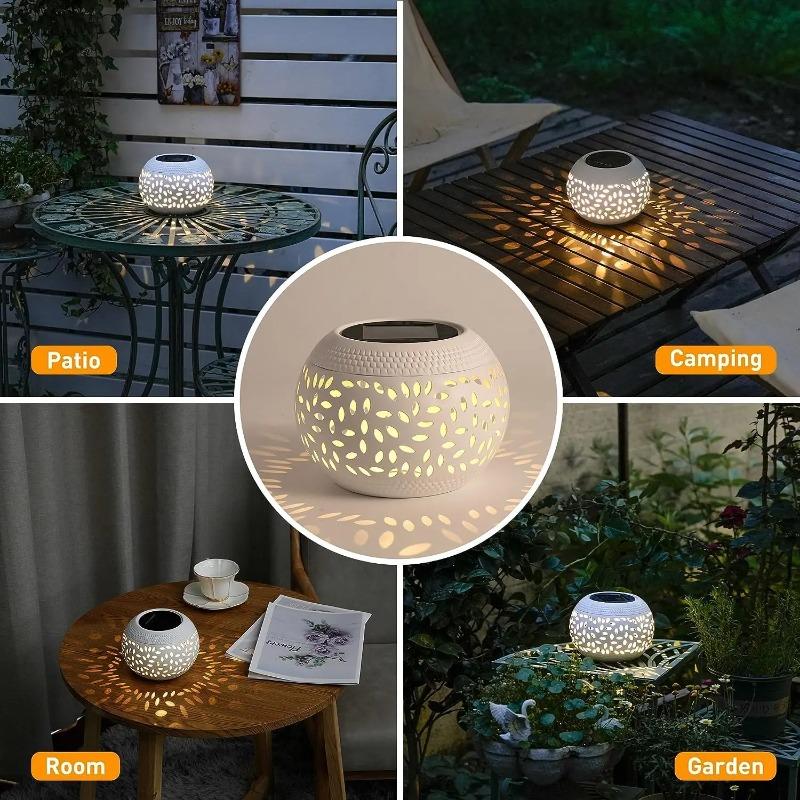 Solar Light Outdoor Solar Powered LED Lamp Hollowed Out Metal Desktop Decorative Lantern for Patio Garden Yard Desktop Lighting