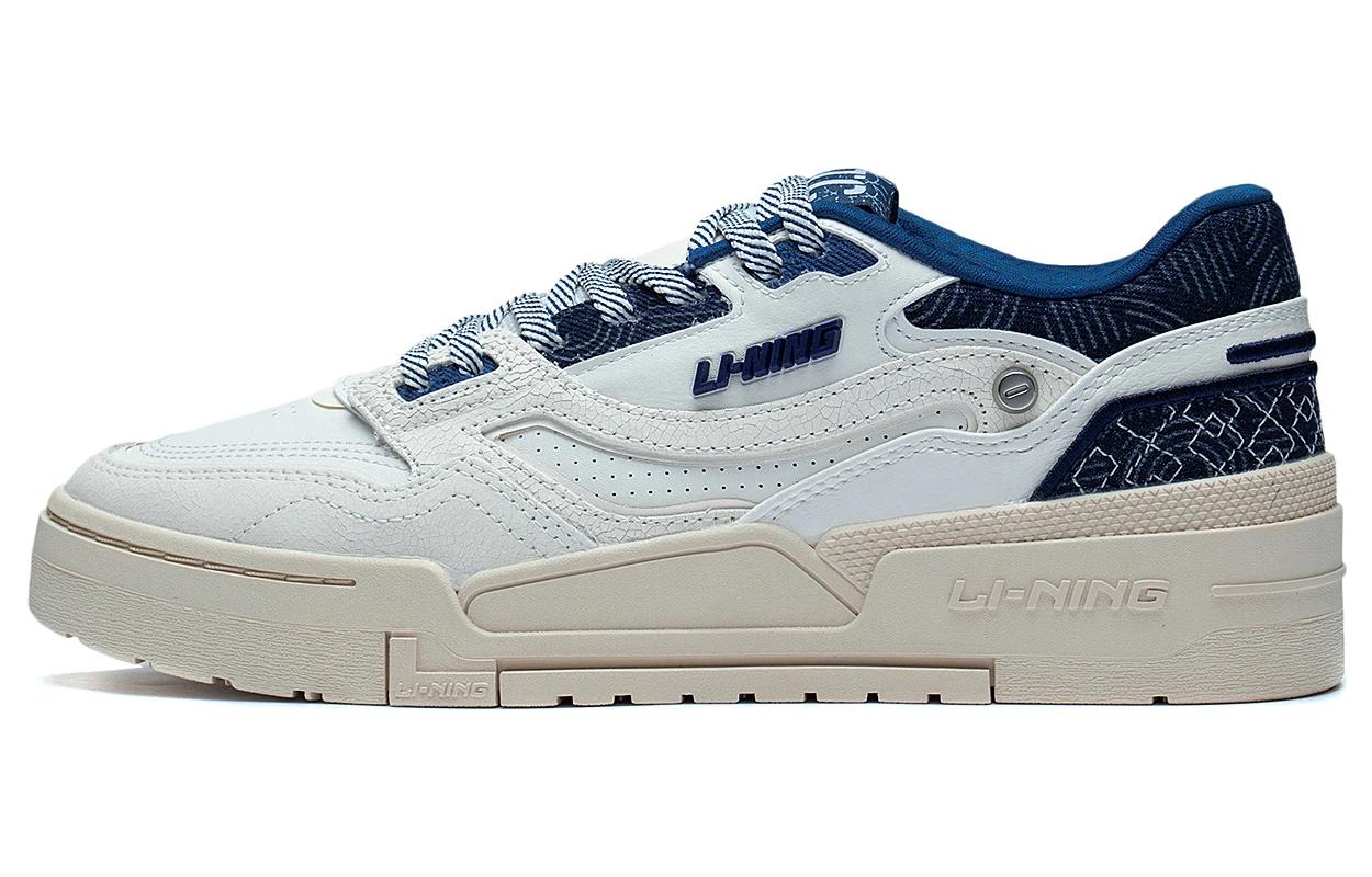 Li Ning 001 BTC Prm Синтетическая кожа Устойчивые к истиранию Дышащие Низкие Скейтбордические кроссовки Мужские Белый Синий AGCT003-1 41.5
