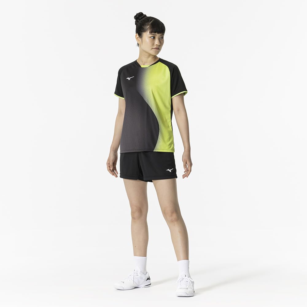 Mizuno Table Tennis Game Short JTTA Size L Shirt, Sleeve, Certified, Moisture-Wicking, Quick-Drying, Unisex, Black, (82JAB214)