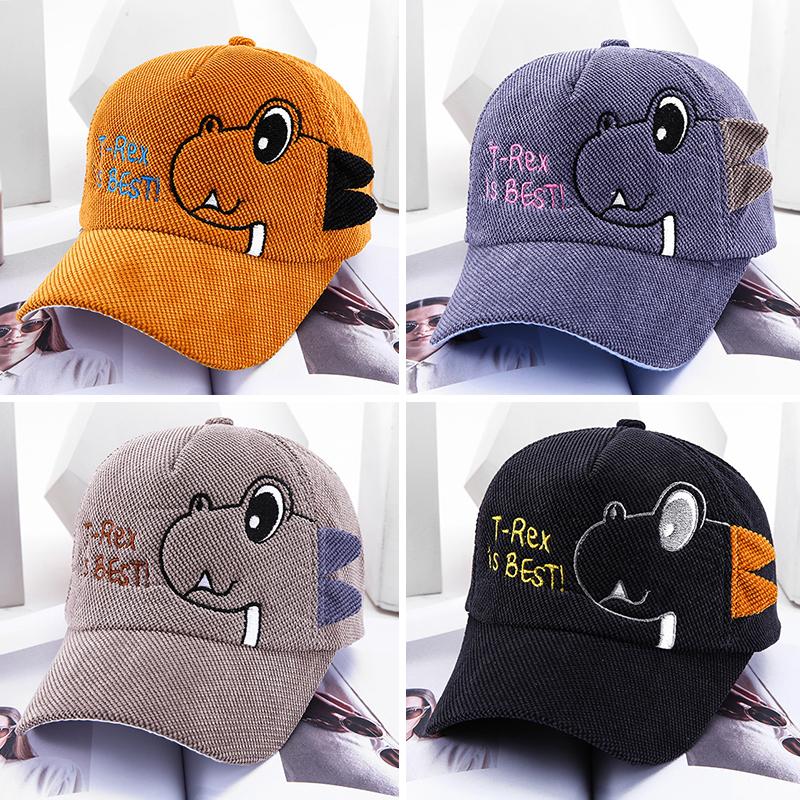 Cute Baby Hat Cartoon Dinosaur Kids Boy Girl Baseball Cap Spring Autumn Children Corduroy Adjustable Sun Protection Caps