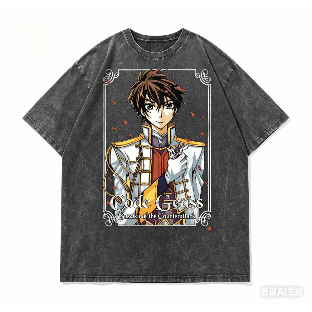 T-shirt lavata Code Geass Abbigliamento personalità Nuovo modello T-shirt anime Abbigliamento per tutto l'anno Coppie Taglie forti Unisex Classico