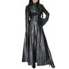 Black Women's Genuine Long  Elegant Lambskin Leather Dress Coat Stylish Party Fit