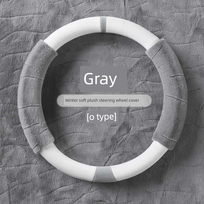 

Car Steering Wheel Cover Winter Plush Golf Plush Cover for Jetour Dasheng Boyue Qijun Tucson Binrui H6 Haohan Gray-Round