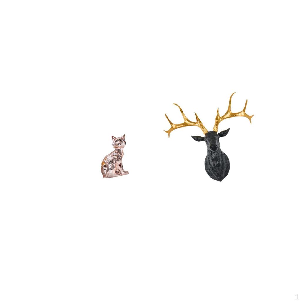 Majestic Animal Sculpture Art Craft Ornament Featuring Cat And Deer Head Figurine Resin Collectible