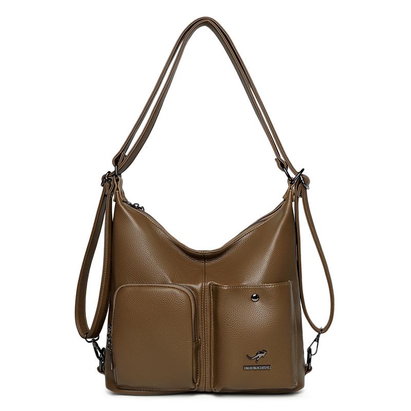 Women's Multi-Compartment Zipper Tote Bag PU Shoulder Bag