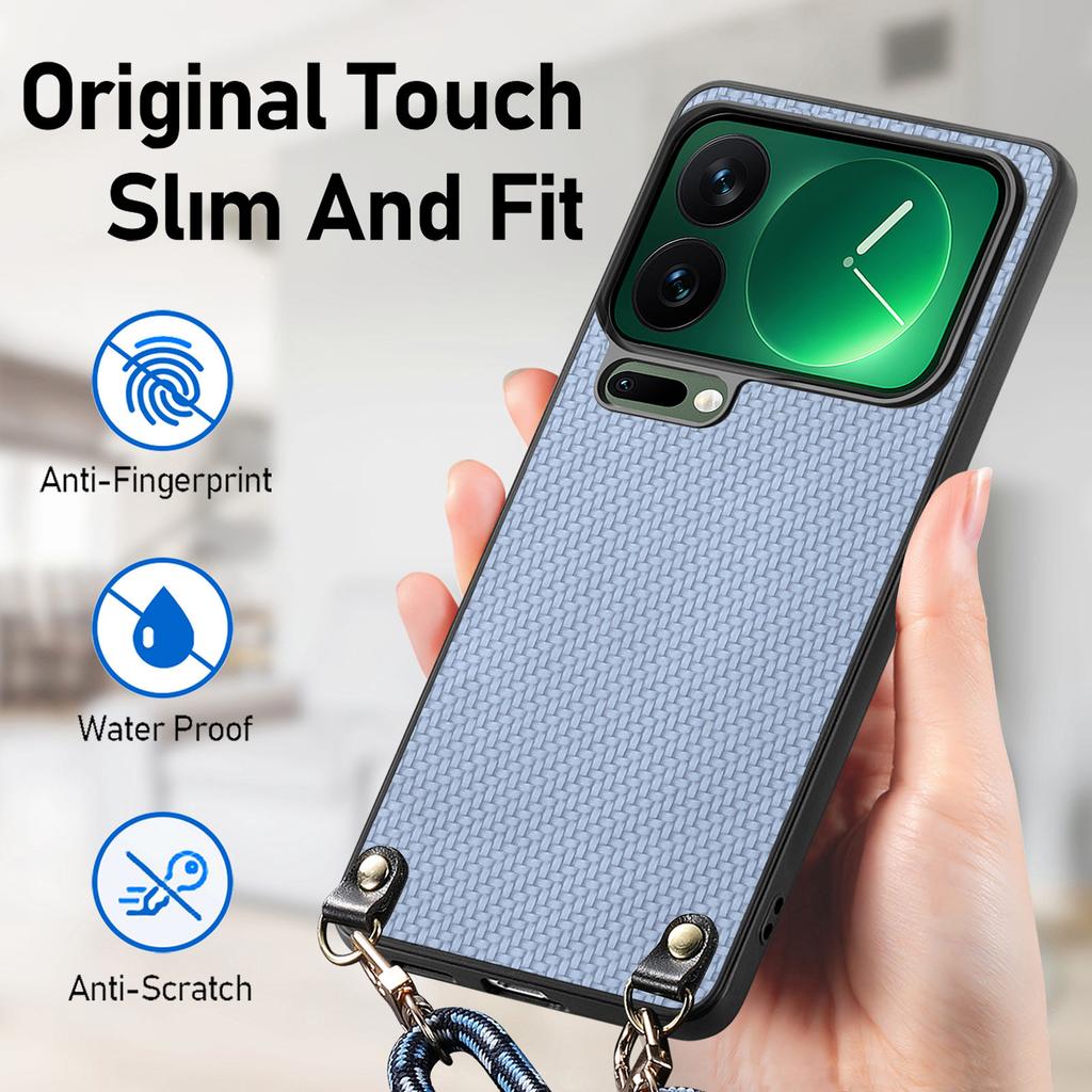 For Xiaomi 17 Pro Case Carbon Fiber Texture PU + PC + TPU Anti Drop Phone Cover with Crossbody Lanyard