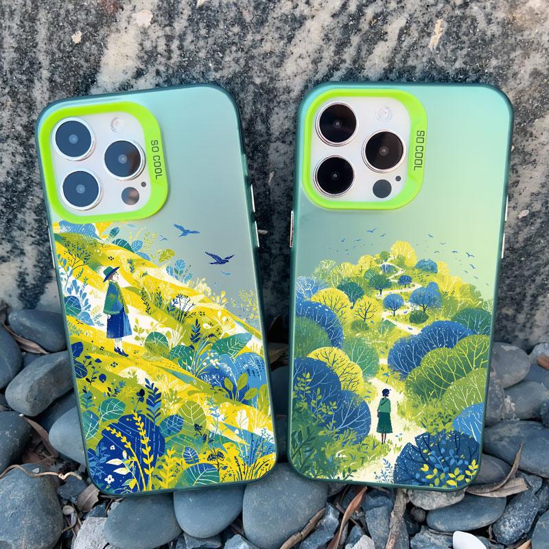 Spring Scenery in Field Phone Case For iPhone 14 12 11 13 Pro Max 13 Mini 15 Pro Max Plus Shockproof Laser Back Cover Funda Case