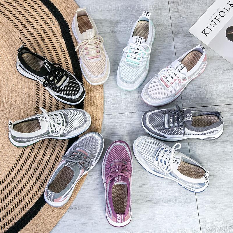 Spring and Autumn New Women's Shoes Sneakers Flying Woven Mesh Shoes Shallow Mouth Lightweight Casual Shoes Comfortable Versatile Single Shoes