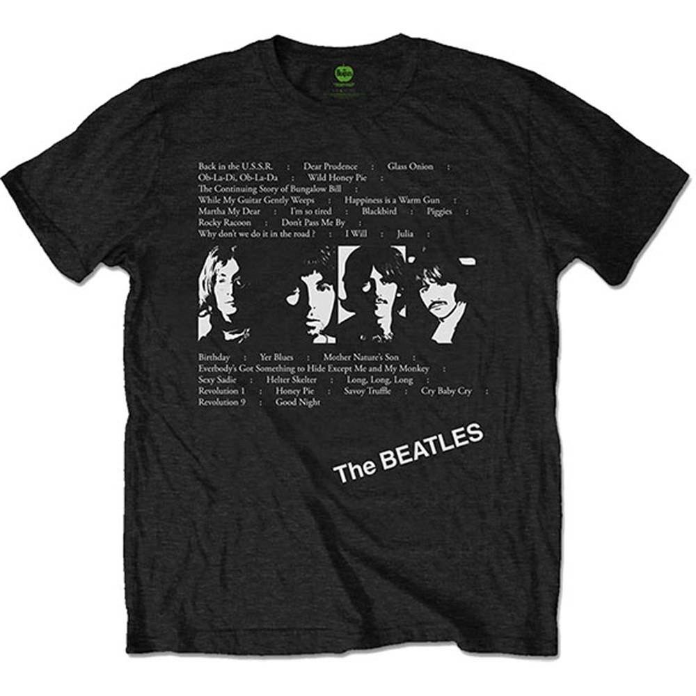 Men's Beatles White Album Tracks (Back Print) Slim Fit T-shirt  Black