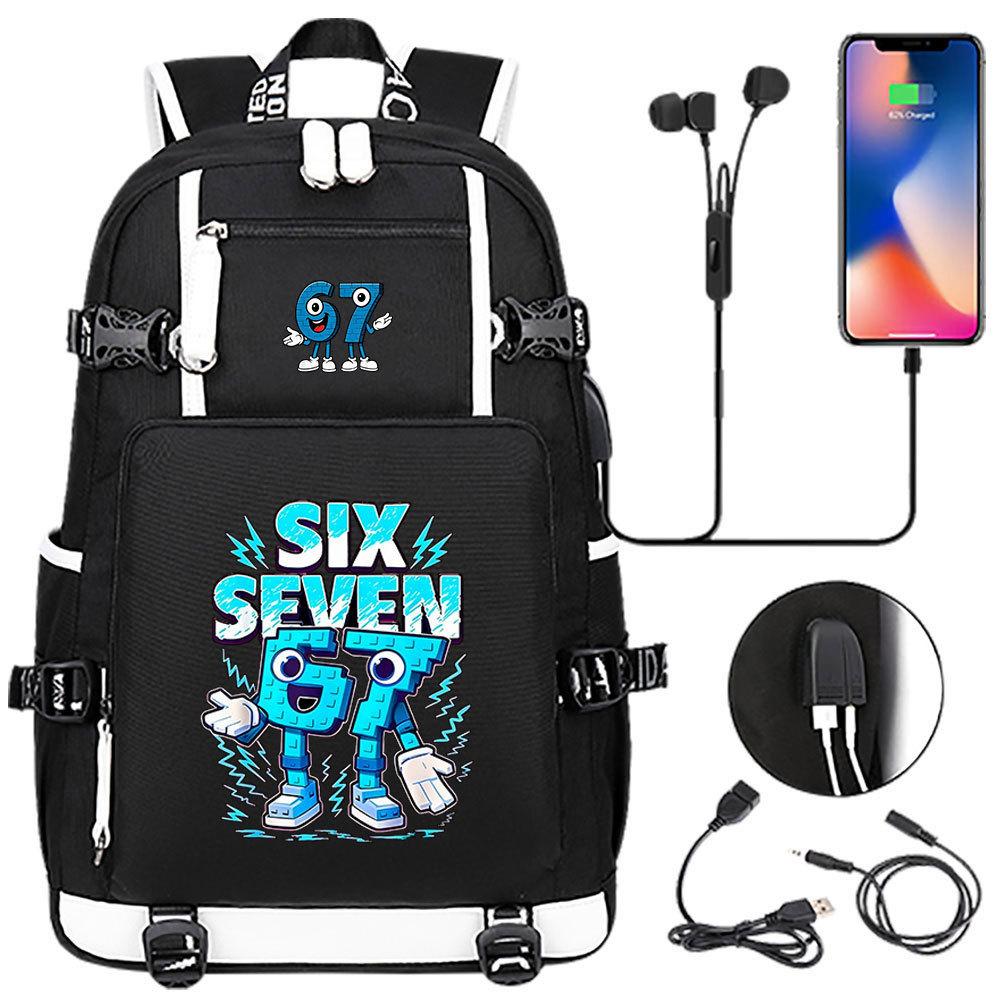USB Charging Backpack for Students Teens Travel Casual Daypack Laptop Waterproof School Bag Six Seven