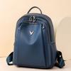 Leather Backpack Women's Solid Color Large Capacity Travel Backpack